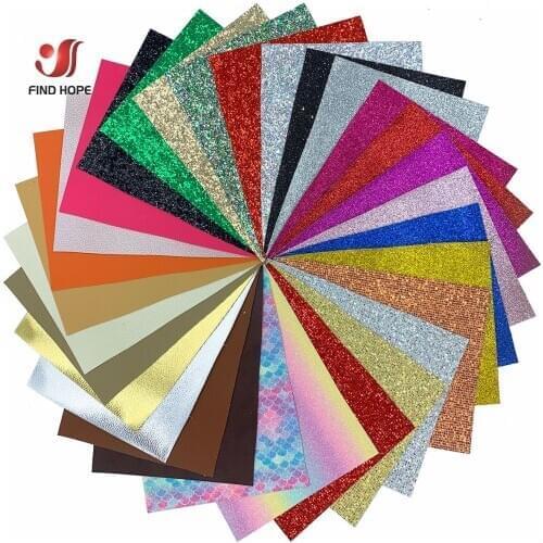 30pcs Wholesale Fine Chunky Glitter Faux PU Leatherette Sewing Fabric Leather Sparkle DIY Brooch Bows Earring Making 20*15cm