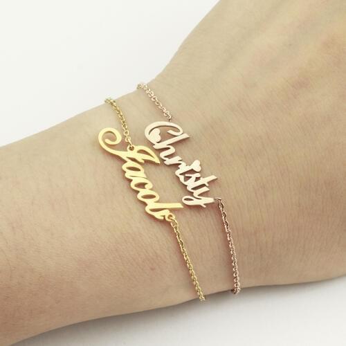 Custom Name Bracelet Homme Rose Gold Customized Handwriting Silver Bracelets For Women Personalized Jewelry Pulseira Masculina