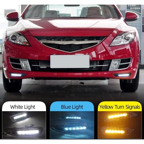 Car Flashing 2Pcs For Mazda 6 Mazda6 2008 2009 2010 Car DRL 12V LED Daytime Running Light Daylight Waterproof with yellow signal