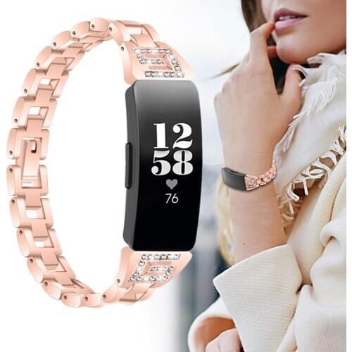 Stainless Steel Rhinestone G-Shape Watchband Wrist Strap for Fitbit Inspire/HR