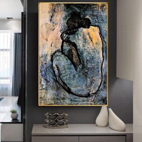 Famous Painting Blue Nude By Pablo Picasso Canvas Painting Poster and Prints Wall Art Cuadros Pictures for Living Room Decor