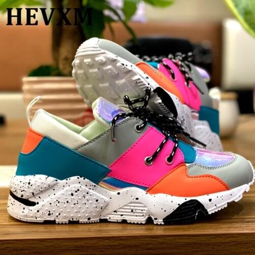 HEVXM Women Vulcanized shoes Ladies Colorful Sneakers Lace Up Mesh Female Platform Autumn Fashion Comfort Casual Footwear New