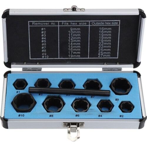11Pcs/Set 9-19mm Damaged Bolts Nuts Screws Remover Extractor Removal Tools Set Threading Tool Kit Car Hub Multipurpose Screws