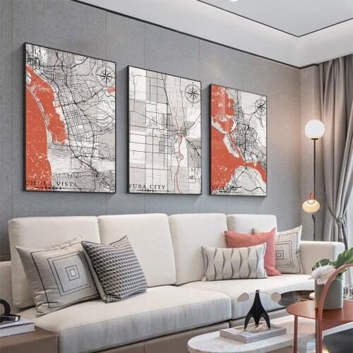 New Nordic Simple Abstract Orange Gray City Map Photo Poster Canvas Decoration Painting Wall Art Living Room Home Decoration