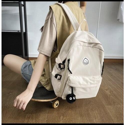 2021 New Solid Color Letter Print Waterproof Women Backpack Students Korean School Bag Female Teen Girl Nylon Backpacks