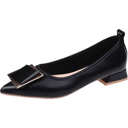 New thick heel pointed single shoe fairy evening breeze gentle middle heel lady spring shallow mouth womens shoes