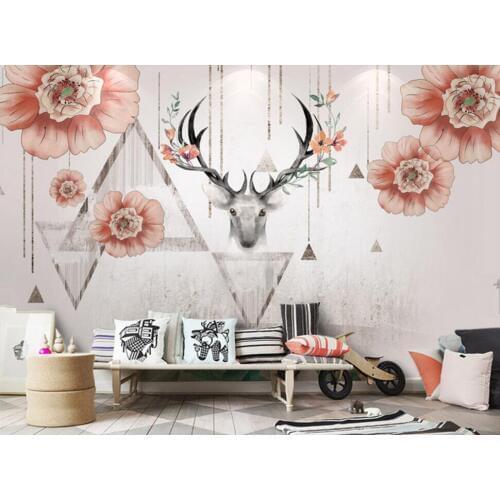 Moose watercolor flower abstract nordic wallpaper,living room children bedroom kitchen restaurant bar wall papel de parede
