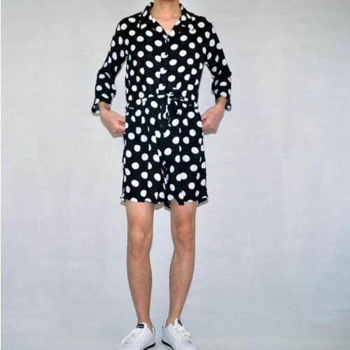 M-4xl Original Tide Men Spring And Summer Loose Lapel Jumpsuit Shorts Sleeves Conjoined Clothes Wave Point Personality Overalls