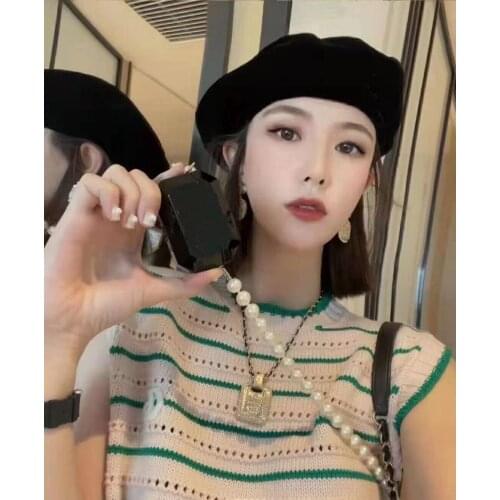 2021 Fall Winter Women Fashion Velvet Brand Designer Beret Solid Cap Artist Warm Beanie Hat Female Adjustable Hat