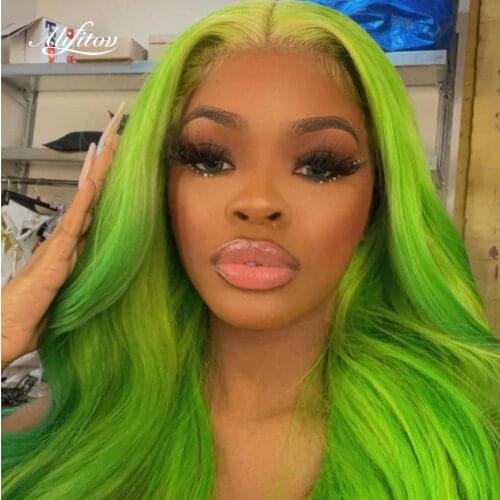 ALIFITOV Ombre Shiny Green Lace Front Wigs Body Wave Human Hair Wigs Hd Transparent Lace Wigs For Black Women