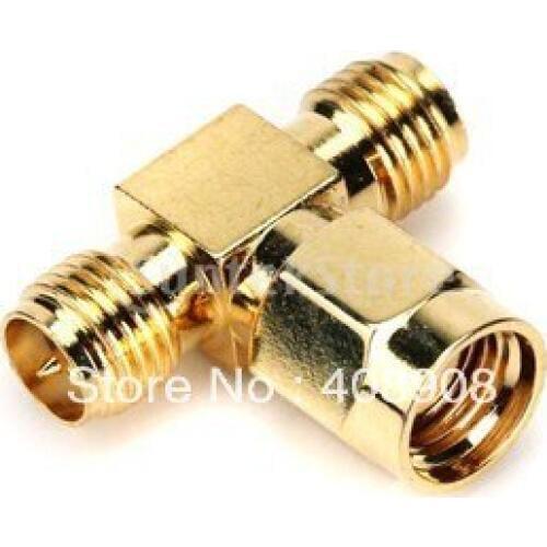 Golden SMA Female to Dual RP-SMA Dual Male Jack RF Adapter T Connector