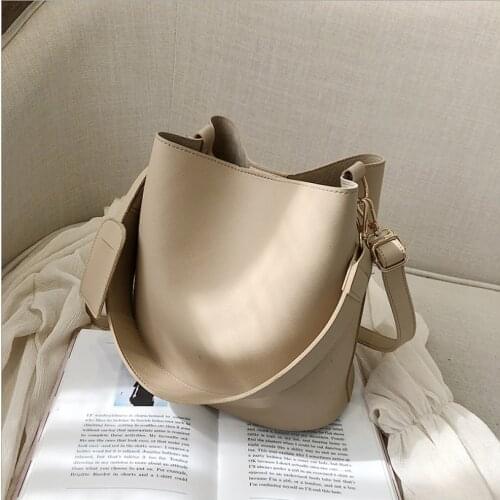 Casual wide strap buckets bag designer women shoulder bags luxury pu crossbody bag large capacity messenger bag simply purses