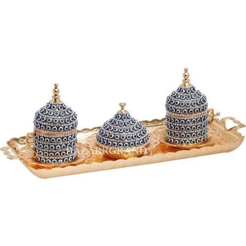DOUBLE STONE COFFEE SET - NAZARLI - WHITE - YELLOW - CHIC BEADED RECTANGULAR SHAPED COFFEE SET FREE SHİPPİNG