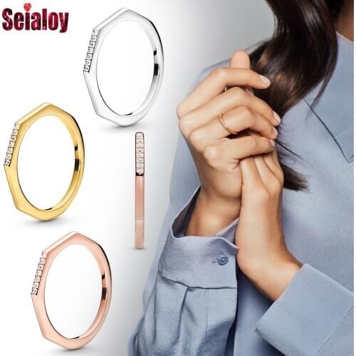 Seialoy New Fashion Shiny Polygon Rings For Women Men girls Friendship Stackable Ring Couple Wedding Engagement Jewelry Gift