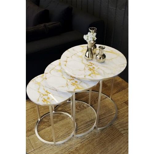 Modern Adk070 3'lü Zigon Coffee table Chrome-gold Marble coffe table