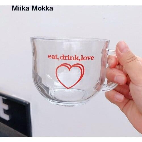 Ins Large-capacity Breakfast Oatmeal Milk Glass Thickened with Handle Large-caliber Small Bowl Cup Student