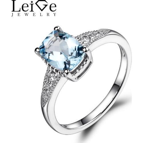 Leige Jewelry Natural Aquamarine Ring Wedding Engagement Rings for Women Blue Gemstone Sterling Silver 925 Fine Jewelry