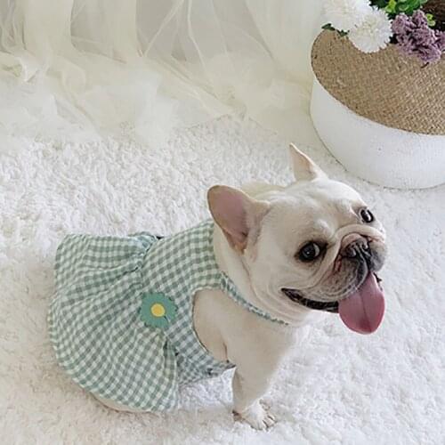 Spring Summer Fashion Plaid Sling Skirts Pet Dogs Dresses French Bulldog Dogs Clothes Lovely Puppy Dog Dress Clothing Schnauzer