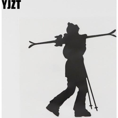 YJZT 12.3CMX13.5CM Mountain Skier Downhill Skiing Vinyl Car Sticker Black/Silver 8A-0645
