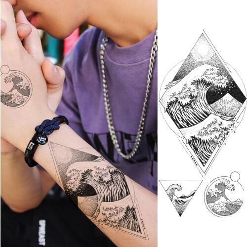 Geometric Wave Temporary Tattoos Sticker Fake Black Waterproof Tattoos For Party Holiday Adults Fashion Body Art Tattoos Paper