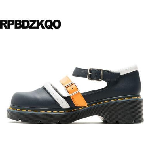 Ankle Strap Elevator Thick Sole 2018 Genuine Leather Mary Jane Creepers Designer Shoes China Round Toe Women Navy Blue Red Wine