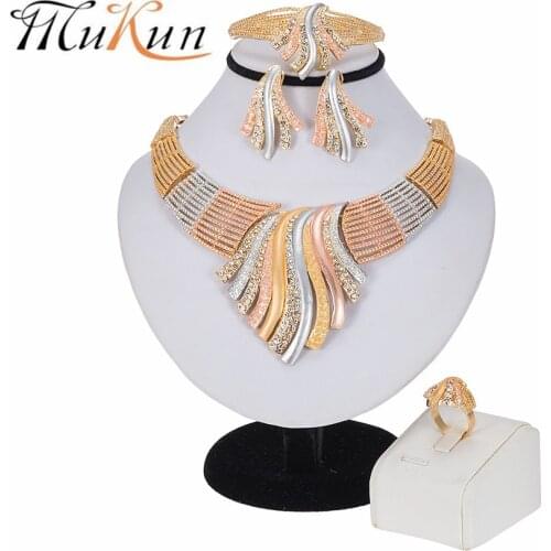 MUKUN 2020 New Indian Jewelry Sets Multicolor Bridal Wedding Big Crystal Dubai Gold Jewelry Sets for Women Necklace Earrings