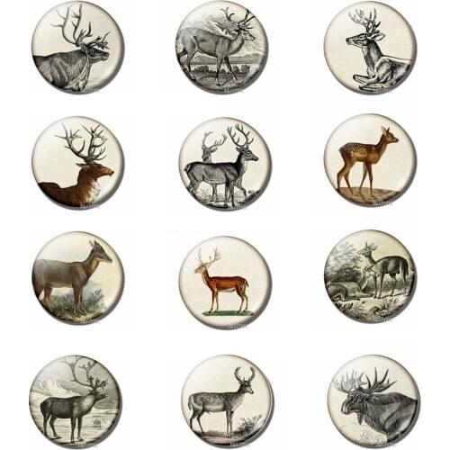 12Pcs/set Black White Deer Fridge Magnet Glass Dome Elk Reindeer Message Board Sticker Animal Fridge Magnet Christmas Home Decor