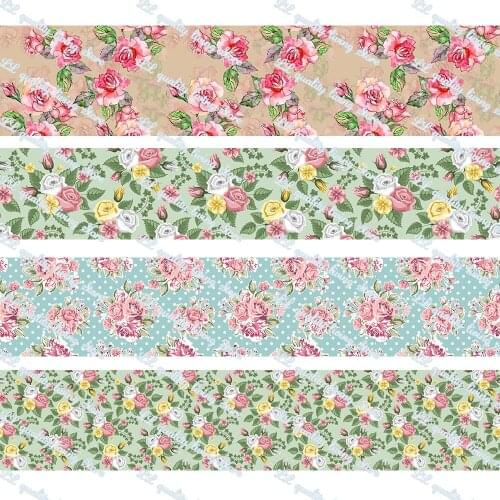 16-75MM Watercolor Flowers printed Grosgrain Ribbon 50 Yards/Roll Tape Clothing Bakery Gift Wrapping Accessory Hairbow Head