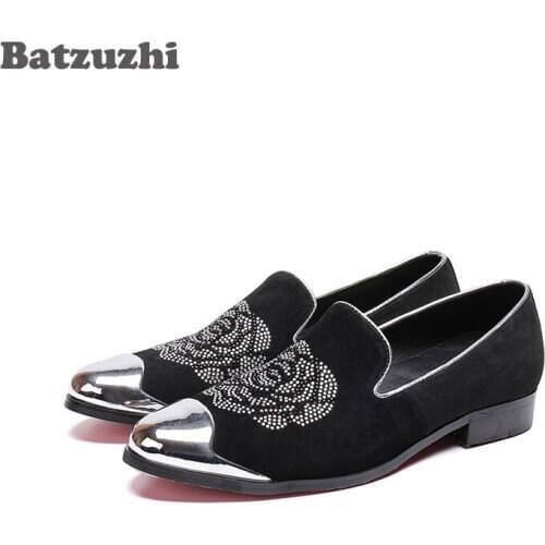 2018 Luxury Mens Shoes Black Suede Crystal Flowers Men Dress Shoes for Business and Party Chaussures Hommes Erkek Ayakkabi Men