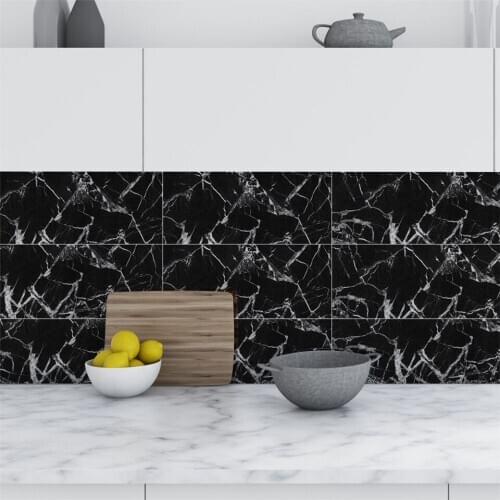 30x60cm Marble Stickers Kitchen Countertop Furniture Renovation Film Wallpaper Desktop Waterproof Vinyl Black White Wall Decals