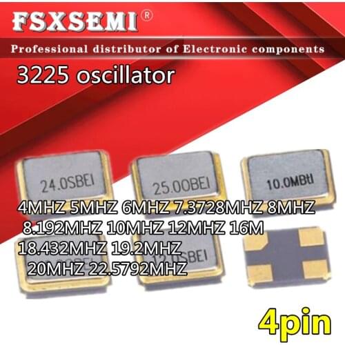 5pcs 3225 QSC oscillator 3.2*2.5MM 4P 4MHZ 5MHZ 6MHZ 7.3728MHZ 8MHZ 8.192MHZ 10MHZ 12MHZ 16M 18.432MHZ 19.2MHZ 20MHZ 22.5792MHZ