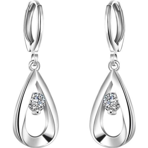 925 Sterling Silver Korean Fashion Zircon Water Drop Shape Dangle Earrings For Women Fine Ear Jewelry
