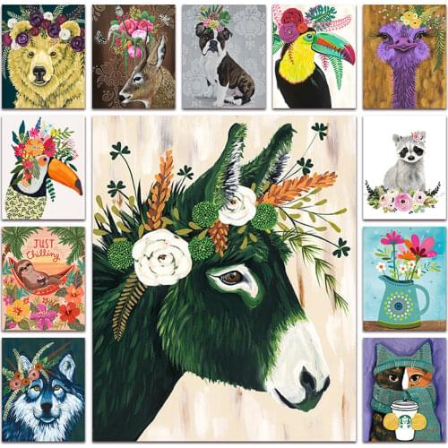 DIY Diamond mosaic Animals donkey wolf Full Square Diamond embroidery Cross stitch colorful bear dog Diamond painting flower cat