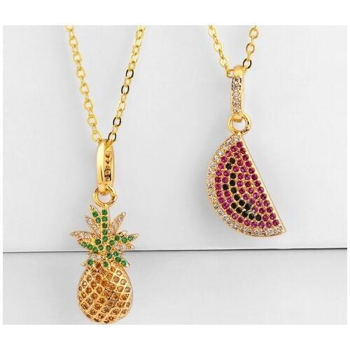 Pineapple multicolor micro pave cz zircon cubic zirconia necklace copper Clavicle gold plated Snake Chain Choker Pendant ujf3