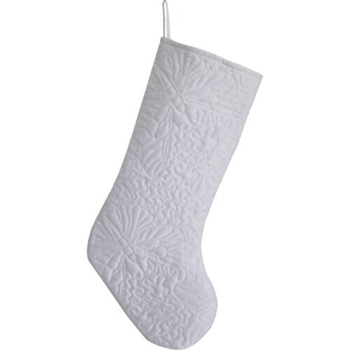 Free Shipping Quilted Embroidered Christmas Stocking White Color Embroidery Stocking