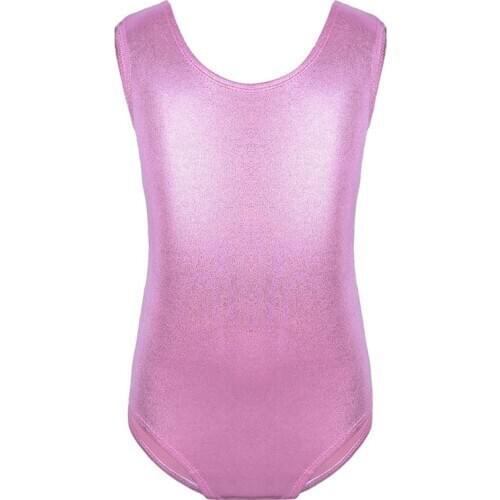 Kids Stretchy Shiny Solid Color Dancewear Girls Ballet Gymnastics Leotard Bodysuit Children Stage Performance Dance Costume