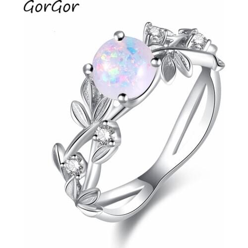 GorGor Rings Women Copper Material Olive Leaves Czech Drill Gold Plated Romantic Creative Engagement Jewelry R10102901799B