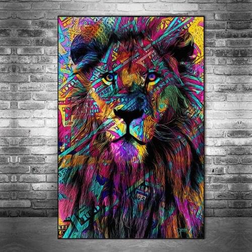 Graffiti Watercolour Style Lion And Tiger Poster Painting On The Canvas Wall Art Prints Picture For Living Room Decorate Mural