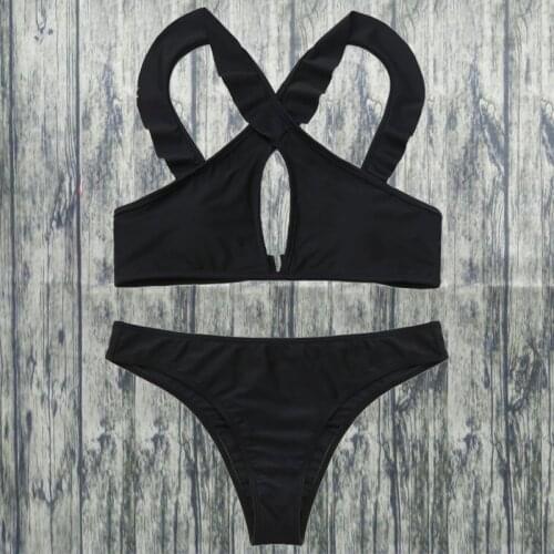 Push up Bikini Set Women Halter Ruffle Biquini Swimwear Low Waist Sexy Swimsuit Women Beach Bathing Beachwear Bandage Bikini Set