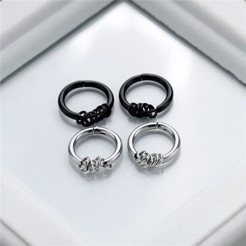15MM 19MM Korean Fashion Stainless Steel Male Earrings For Women 2021 Black Color Style Tide Wild Hoop Earrings Round