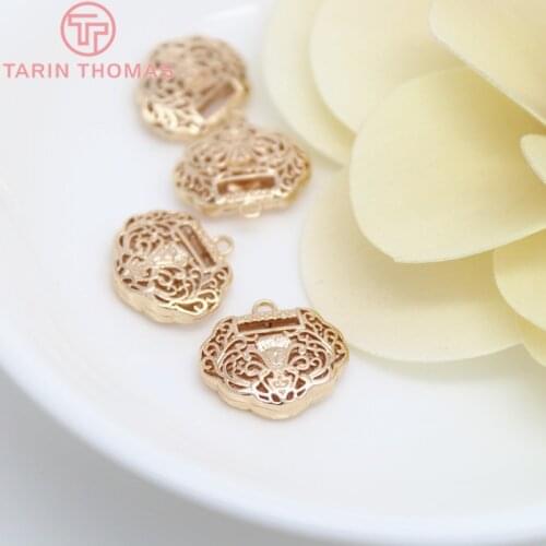 4PCS 16x15MM 24K Champagne Gold Color Plated Brass Lucky Lock Charms Pendants High Quality Diy Jewelry Accessories