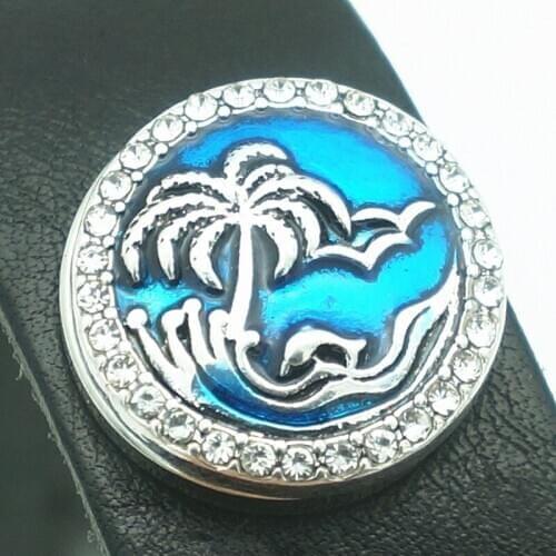 Fashion beauty Round Rhinestone Blue Summer seaside Coco 20MM metal snap buttons fit DIY 18mm snap jewelry wholesale KZ3304