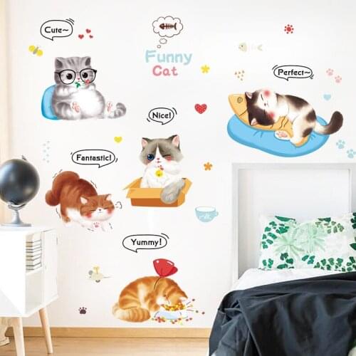 Cartoon Cat Wall Sticker for Living Room Background Cabinet Decor Sleepy Cat Sticker Sofa Wall Decals Porch Kitchen Decoration