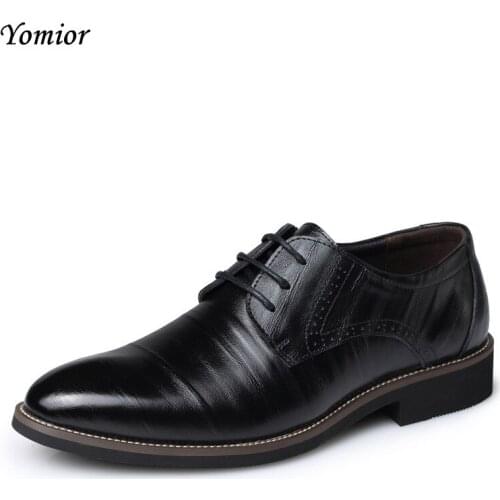 Yomior Brand Genuine Leather Men Shoes, High Quality Brogue Shoes for Men, Lace-Up Business Dress Shoes , Male Wedding Shoes