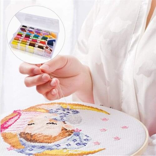 50 Color Embroidery Floss Cross Stitch Thread Sekin Kit With Threader Bobbins Sewing Needles Storage Box Rainbow Color Kid Craft