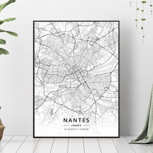 Nantes Lyon Brest Angers Saint-Paul Mulhouse Orleans France Canvas Art Map Poster