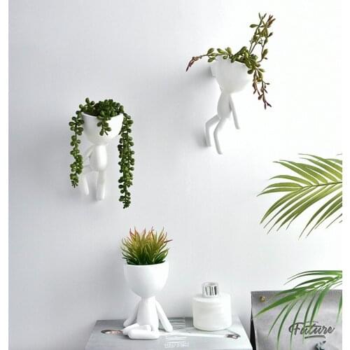 Nordic Style Wall Hanging Flowerpot Vase Resin Home Decor Ornaments Living Room Wall Accessories Abstract Figures Indoor Garden