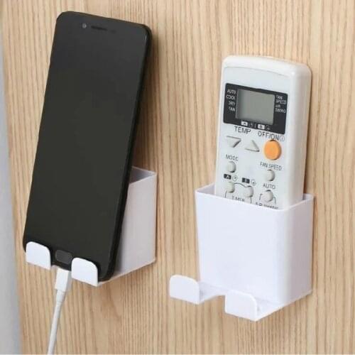 Wall Mounted Remote Control Storage Box Adhesive Wall Mobile Phone Charging Bracket Small Items Storage Rack