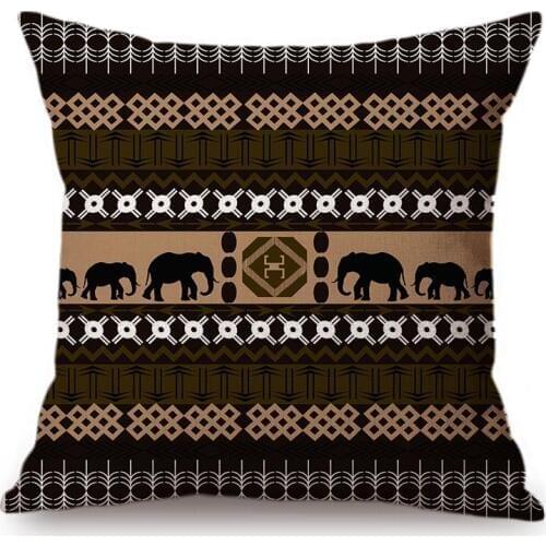 Coffee Color Giraffe Tiger Elephant African Wild Animal Design Pattern Home Decorative Pillow Case Cotton Linen Cushion Cover