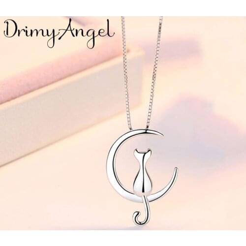 New Trendy Silver Color Moon Cat Necklaces for Women Jewelry Statement Necklaces Party Gifts